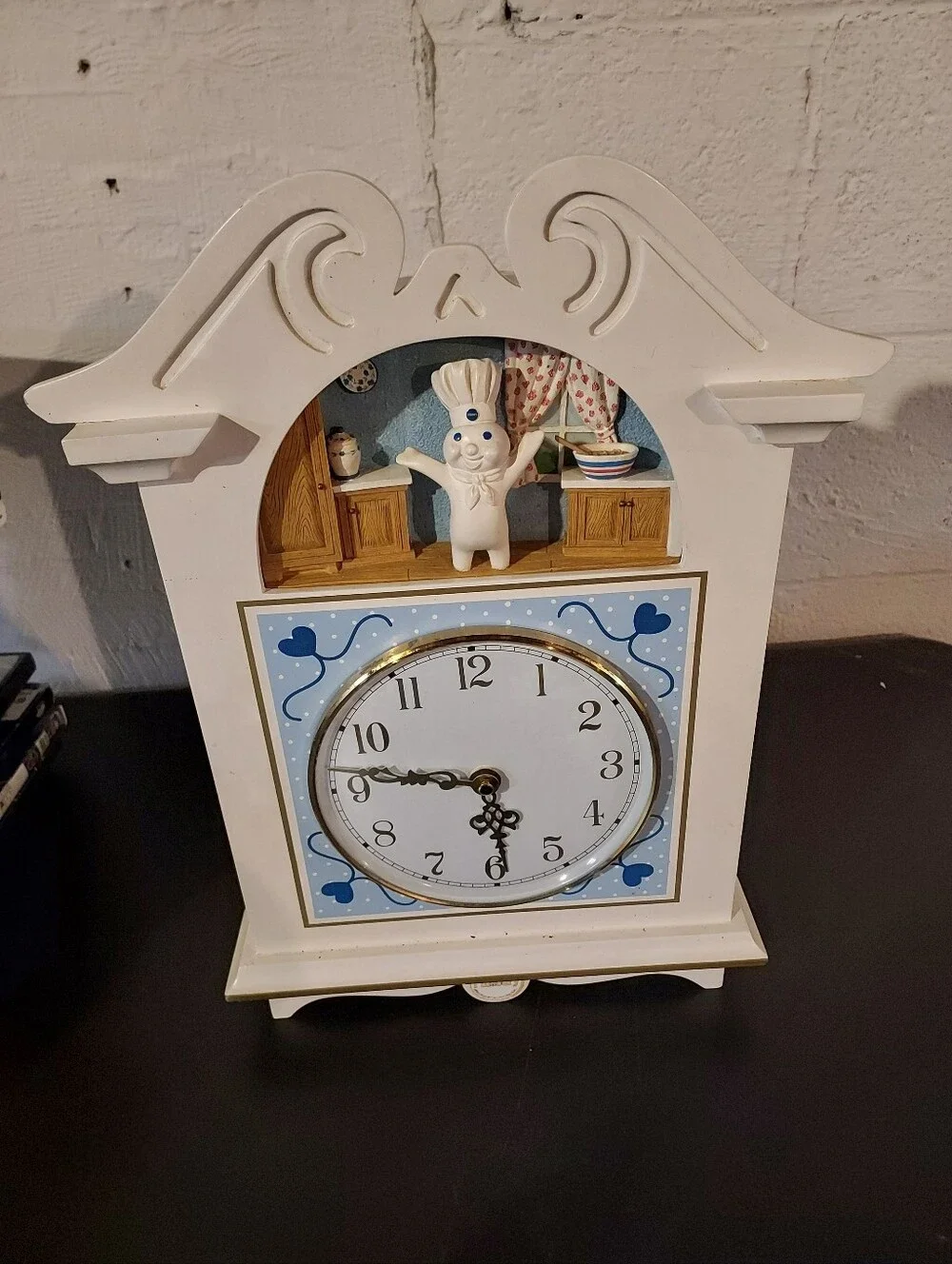 Pillsbury Doughboy Vintage Kitchen Wall Clock with Blue Accents and Figurine